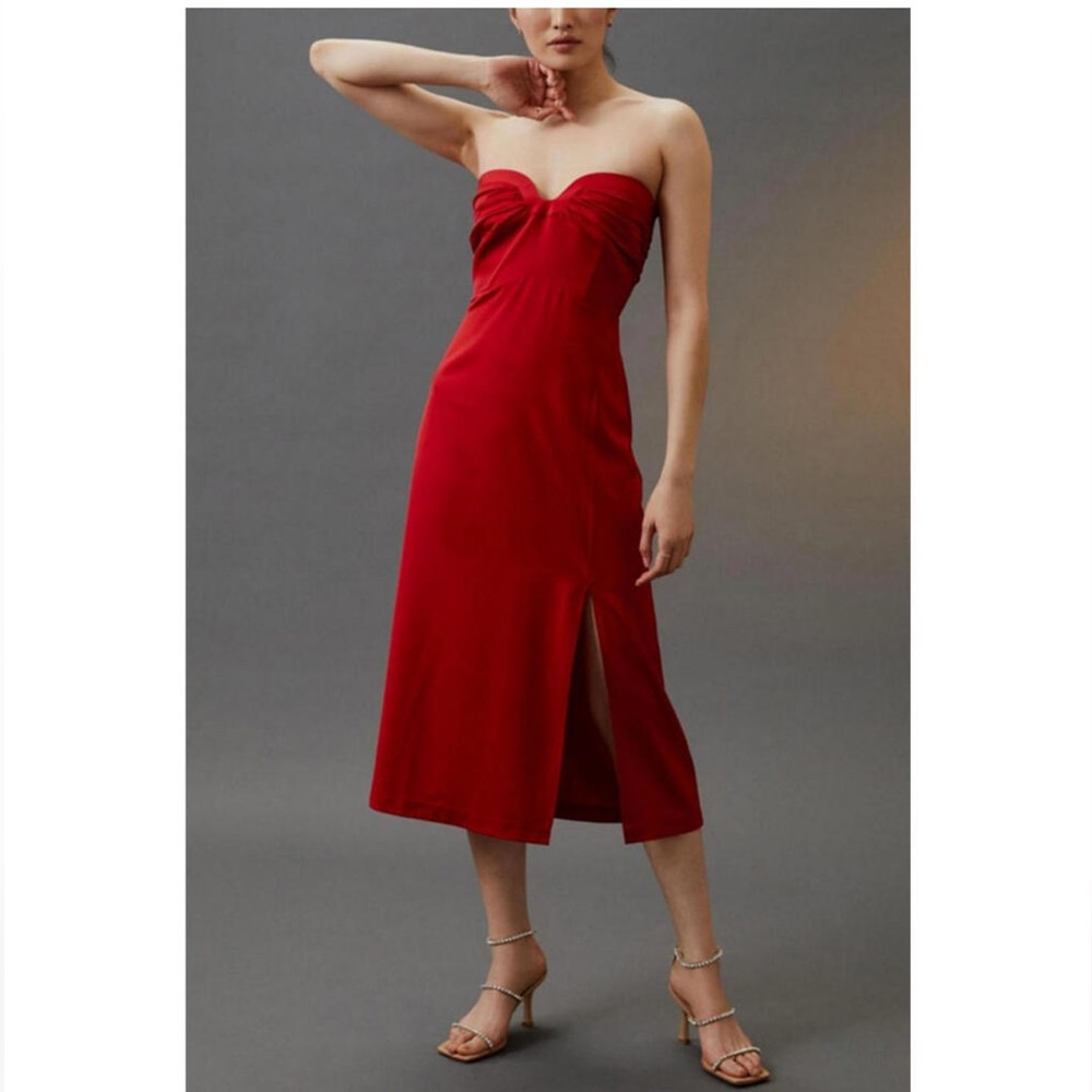 Anthropologie x Mare Mare - Strapless Slim Red Midi Dress, size S